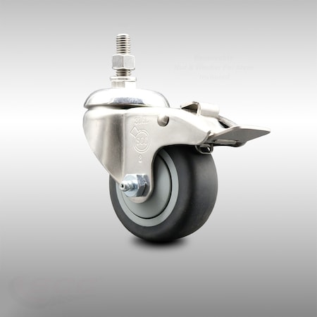 Service Caster 3.5 Inch 316SS Thermoplastic Rubber Swivel 1/2 Inch Stem Caster Total Lock Brake SCC-SS316TSTTL20S3514-TPRB-121315